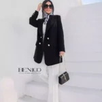 خرید کت تک زنانه رنگ مشکی جنس کرپ مازراتی و فری سایز از مزون بنیکو