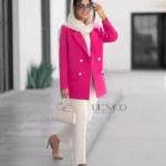 خرید کت تک زنانه رنگ سرخابی جنس کرپ مازراتی و فری سایز از مزون بنیکو