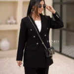 خرید کت شلوار زنانه رنگ مشکی جنس مازراتی از مزون بنیکو