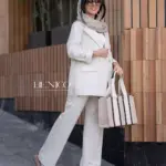 خرید کت زنانه جنس لینن ترک رنگ کرم از مزون بنیکو