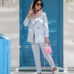 خرید کت آبی روشن زنانه جنس لینن ترک و فری سایز از مزون بنیکو