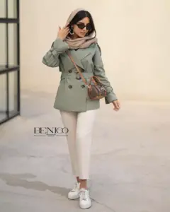 خرید بارونی زنانه رنگ‌ سبز جنس کتان زارا از مزون بنیکو