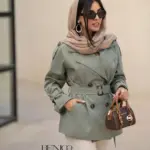 خرید بارونی زنانه رنگ‌ سبز جنس کتان زارا از مزون بنیکو