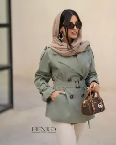 خرید بارونی زنانه رنگ‌ سبز جنس کتان زارا از مزون بنیکو