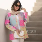 خرید مانتو صورتی باربی جنس ژاکارد ترک و لایی کشی شده از مزون بنیکو