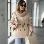 خرید بارانی زنانه رنگ کرم جنس کتان زارا از مزون بنیکو
