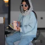 خرید کت شنل رنگ آبی آسمانی از مزون بنیکو