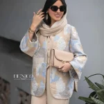 خرید مانتو کتی جنس ژاکارد رنگ کرم از مزون بنیکو