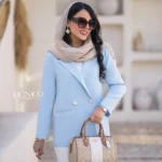خرید کت تک زنانه رنگ آبی آسمانی از مزون بنیکو