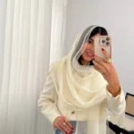 شال لبه تور رنگ سفید شیری