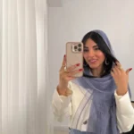 شال لبه تور رنگ آبی تیره