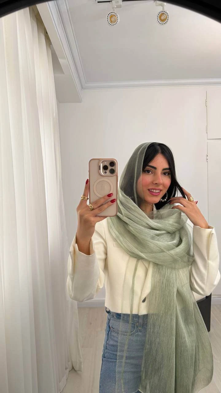 شال لبه تور رنگ سبز شال لبه تور رنگ سبز