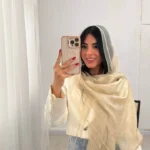 شال لبه تور رنگ کرم