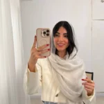 شال لبه تور رنگ طوسی