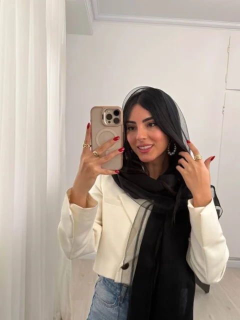 شال لبه تور رنگ مشکی