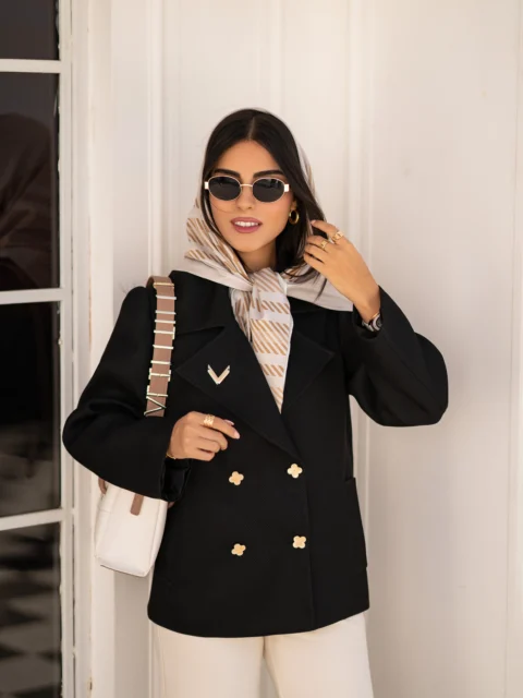 خرید کت تک پاییزه زنانه رنگ مشکی از مزون بنیکو