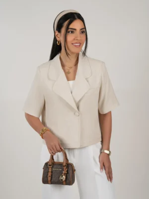 خرید کراپ کت کرم جنس لینن ایتالیایی از مزون بنیکو