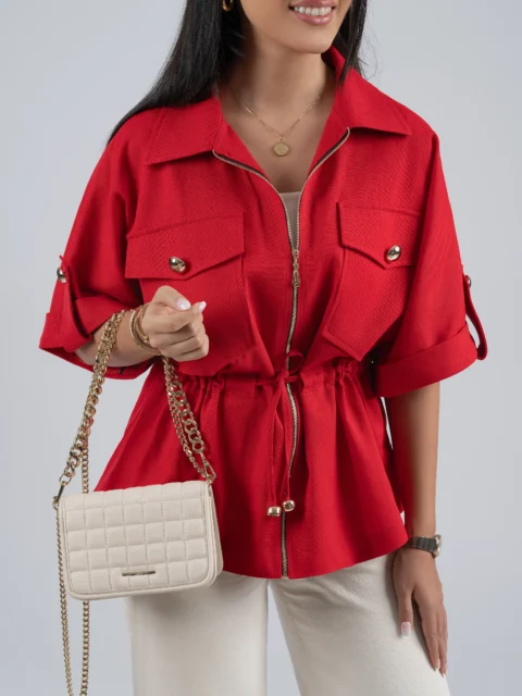 خرید بامبر زنانه تابستانه جنس لینن رنگ قرمز از مزون بنیکو
