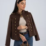خرید کت تک جیر زنانه رنگ قهوه ای از مزون بنیکو