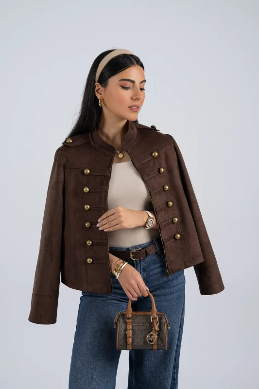 خرید کت تک جیر زنانه رنگ قهوه ای از مزون بنیکو