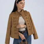خرید کت تک جیر زنانه رنگ عسلی از مزون بنیکو