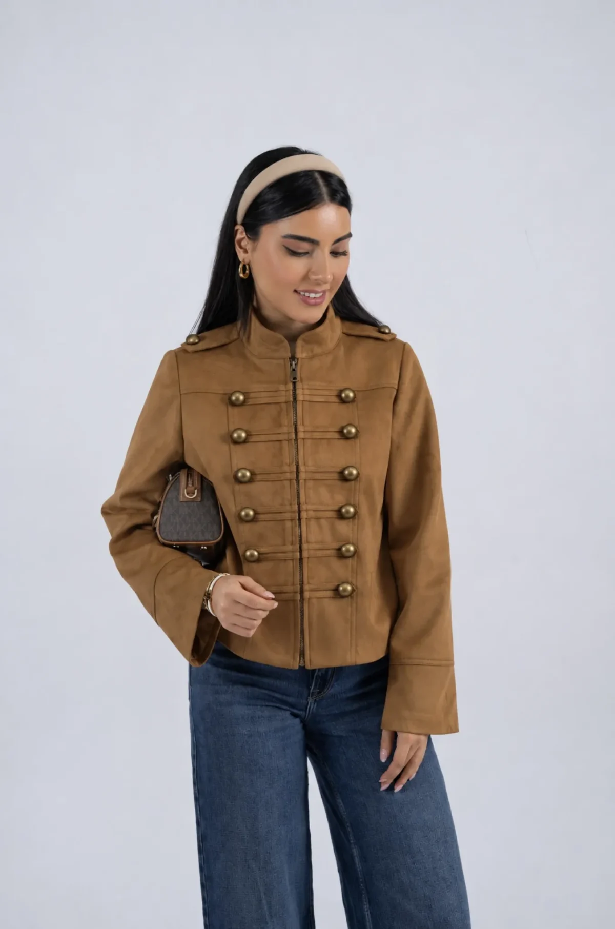 خرید کت تک جیر زنانه رنگ عسلی از مزون بنیکو