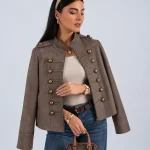 خرید کت تک جیر زنانه رنگ خاکی مدل romi از مزون بنیکو